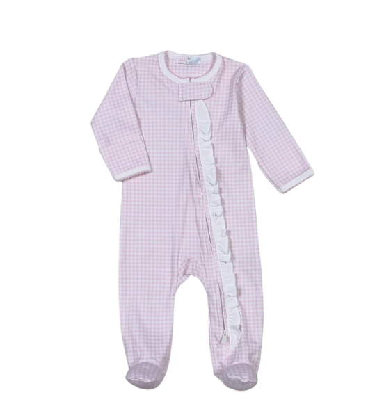 Baby Loren: Pink Gingham Zipper footie