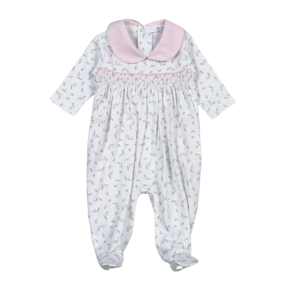 Baby Loren: Bella Pink Floral Hand Smocked Footie