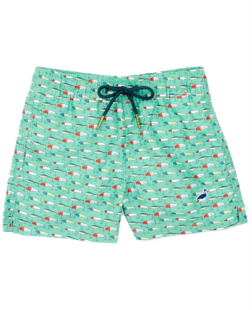 Properly Tied: Boys Swim Trunks - Green Vintage Fishing Lures