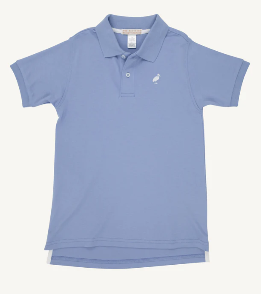 TBBC: Prim And Proper Polo Ss-pima  - Park City Periwinkle with Worth Avenue White Stork