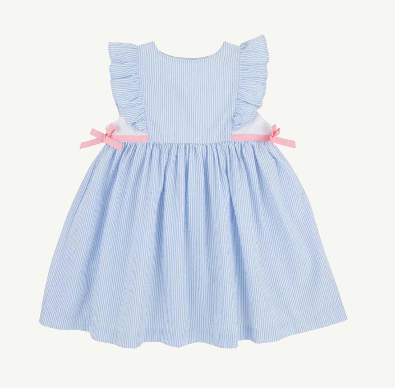 TBBC: Pammy's Pinafore Dress-seersucker - Breakers Blue Seersucker/Sandpearl Pink