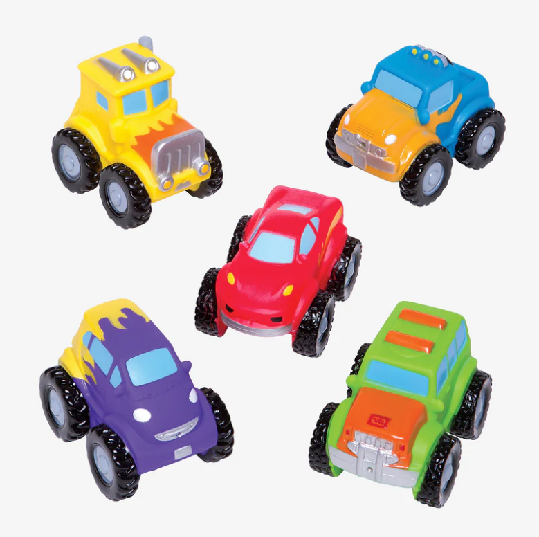 Elegant Baby: Monster Truck Party Squirtie Baby Bath Toys