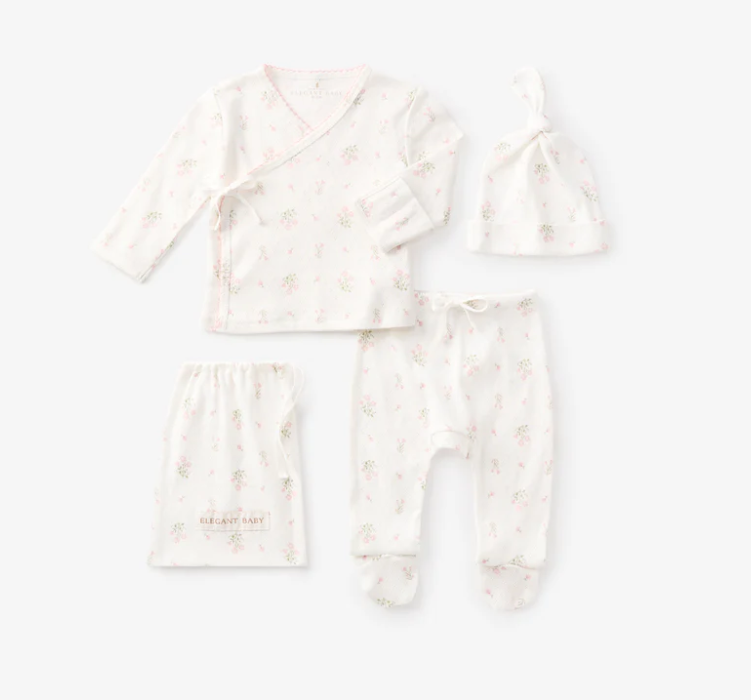 Elegant Baby: Folklore Floral Organic Cotton Pointelle Layette 3PC Set