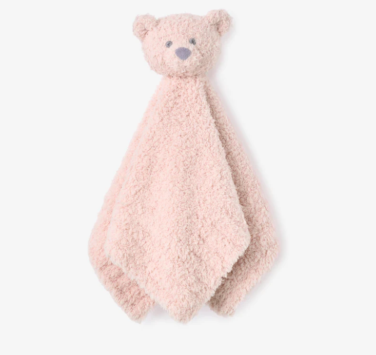 Elegant Baby: Feather Knit Pink Bear Security Blanket