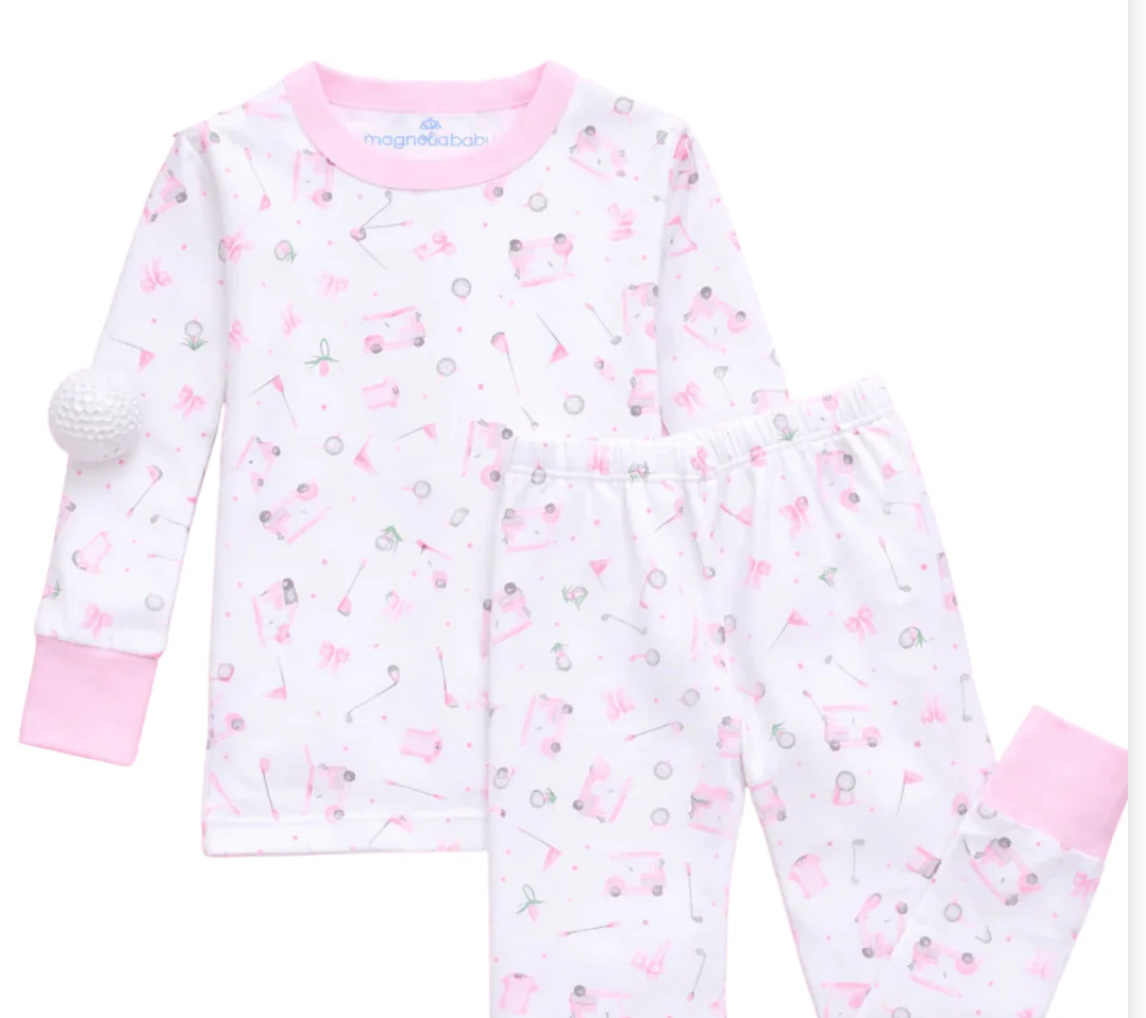 Magnolia Baby: Little Golfer Long Pajamas - Pink
