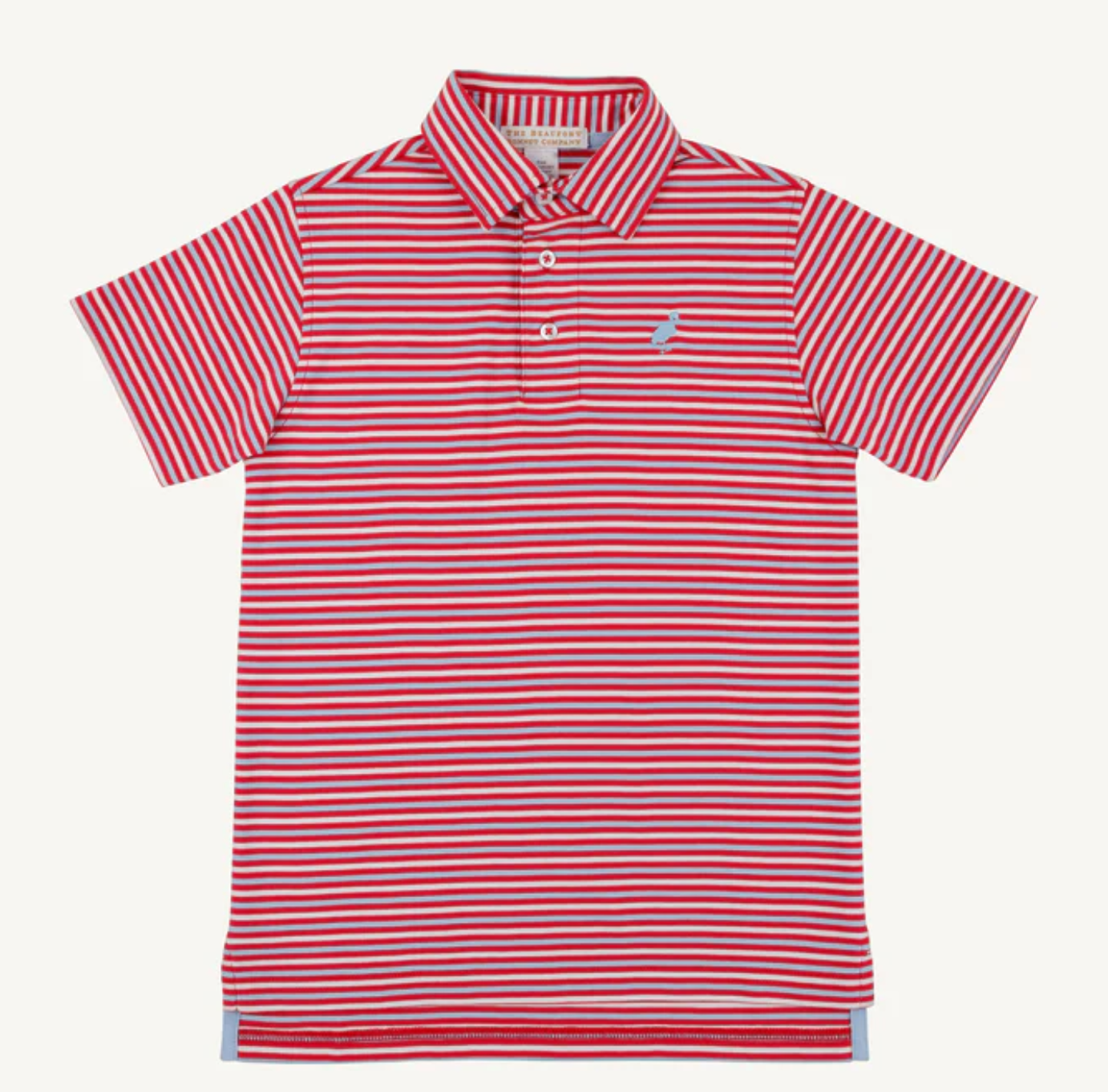 TBBC: Prim & Proper Polo - Sumner County Stripe (Richmond Red) with Beale Street Blue Stork