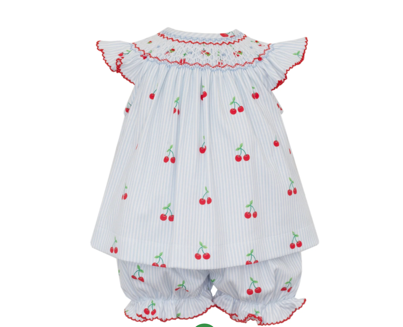 Petit Bebe: Cherry Print Knit Bishop Bloomer Set