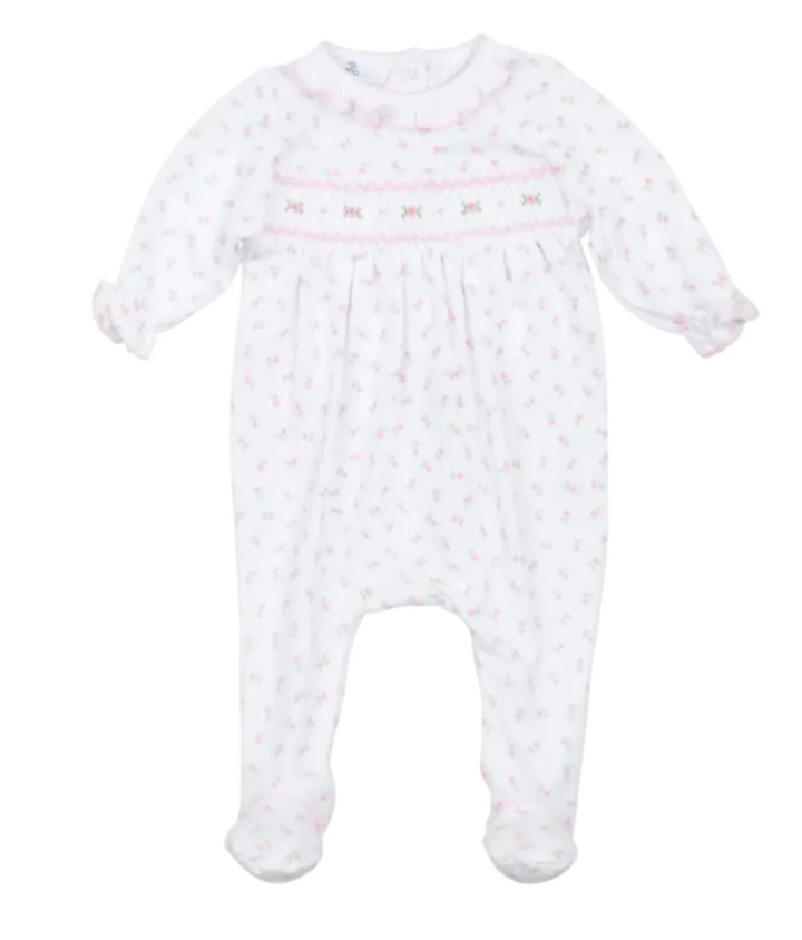 Magnolia Baby: Juliette's Classics Pink Smocked Print Footie