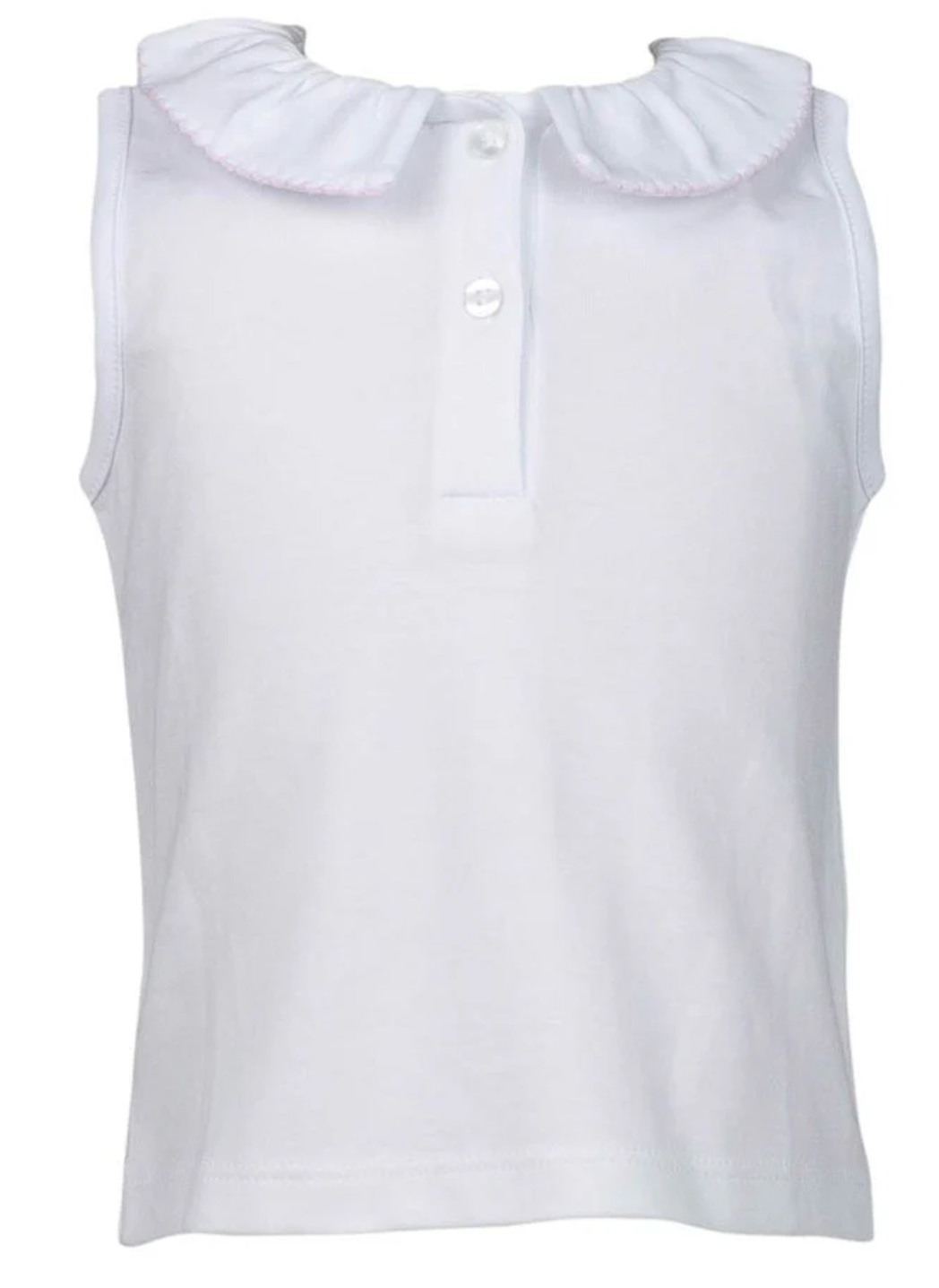 Proper Peony: Sleeveless White Pima Top - Trimmed in Pink