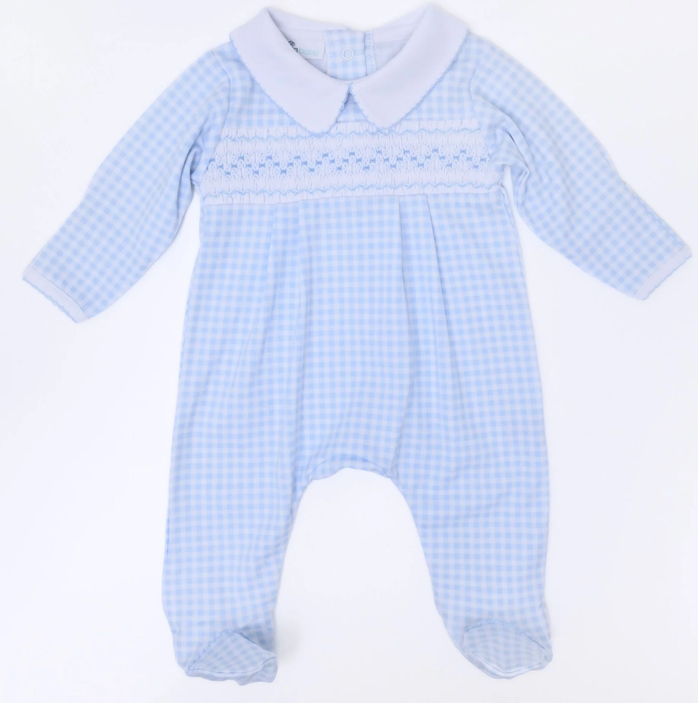 Magnolia Baby: Mini Checks Smocked Footie - Blue