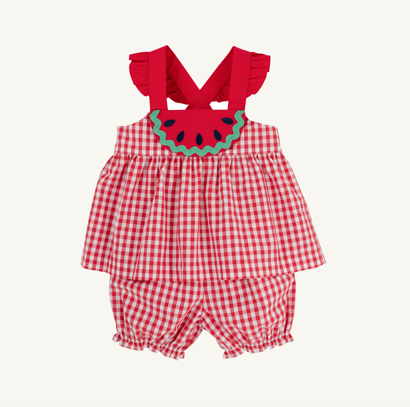 TBBC: Nancy's Novelty Set- Woven Dyed Yarn - Richmond Red Gingham/Richmond Red/Watermelon