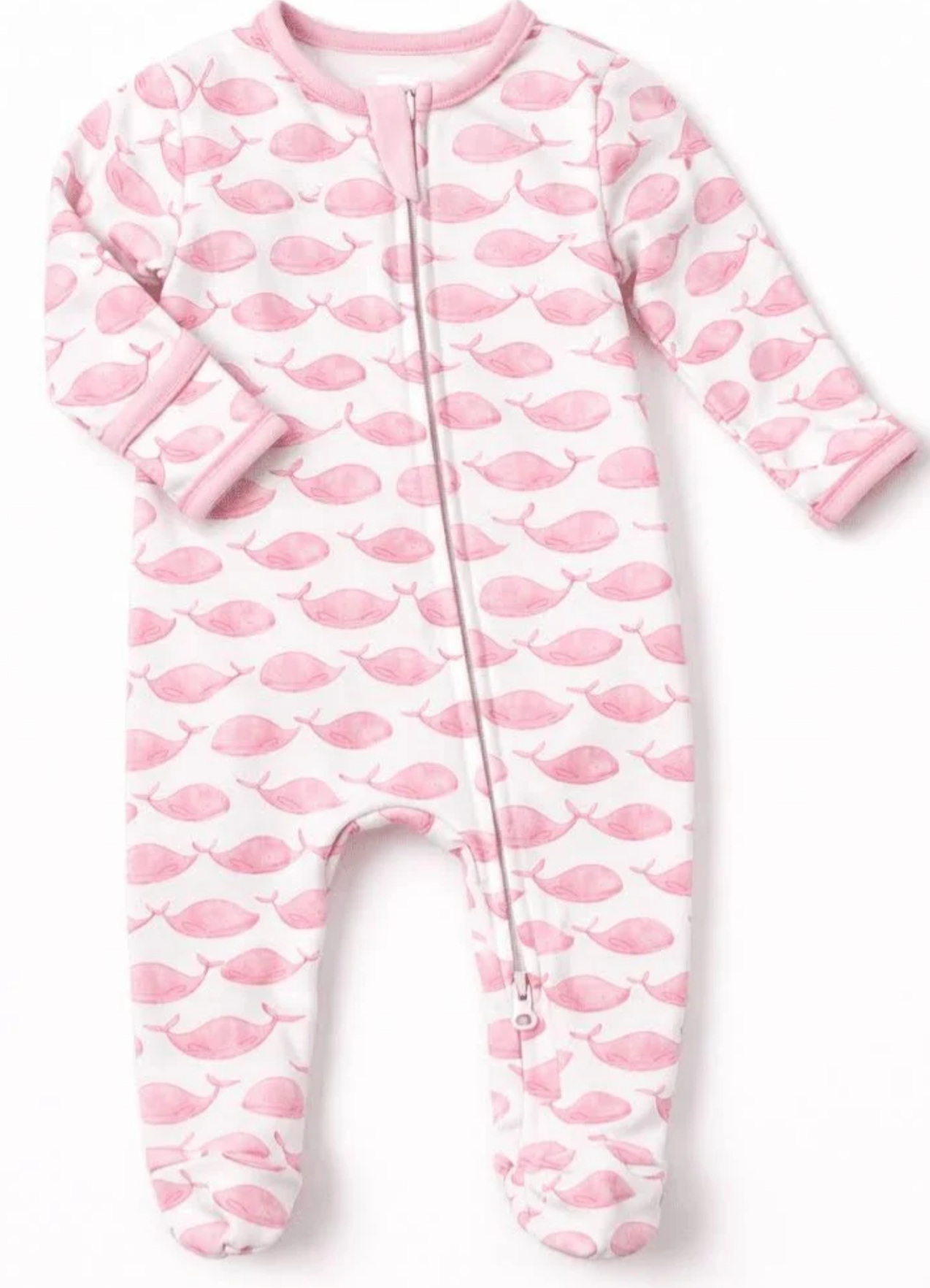 Magnolia Baby: Azure Whales Print Zip Footie