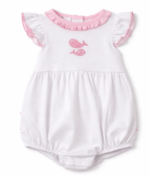 Magnolia Baby: Azure Whales Ruffle Bubble - Pink