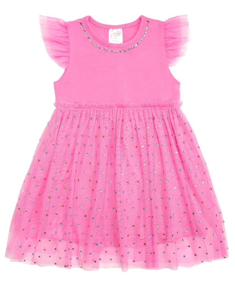 Sweet Wink: Raspberry Rhinestone Short Sleeve Tutu Dress