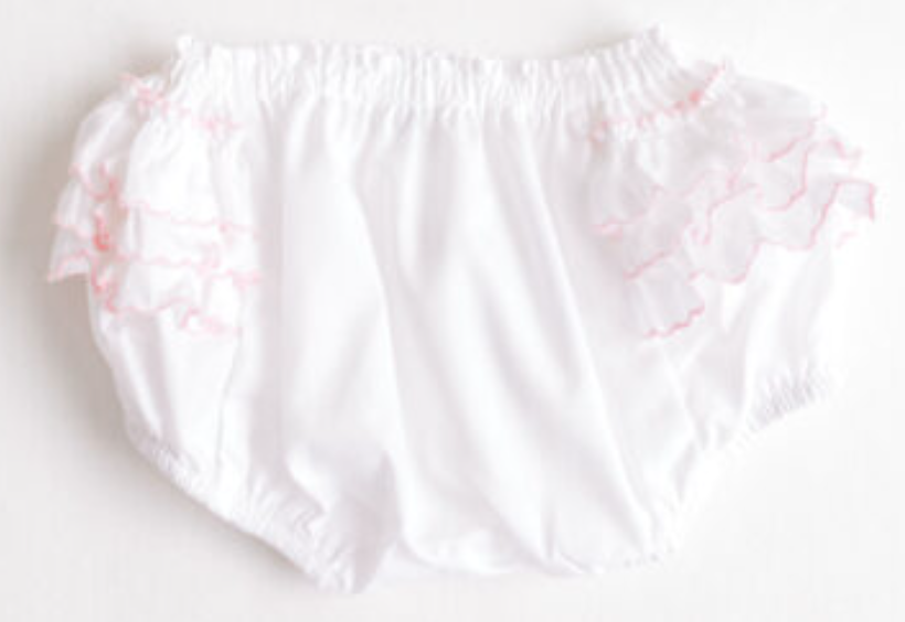 Terry Tots: Diaper Cover – White with Pink Side Ruffles