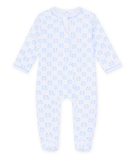 Magnolia Baby: Little Crawlers Print Zip Footie - Light Blue