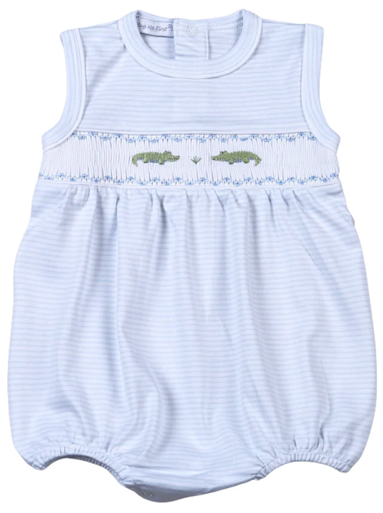 Baby Loren: Hand Smocked Gators Bubble, Blue