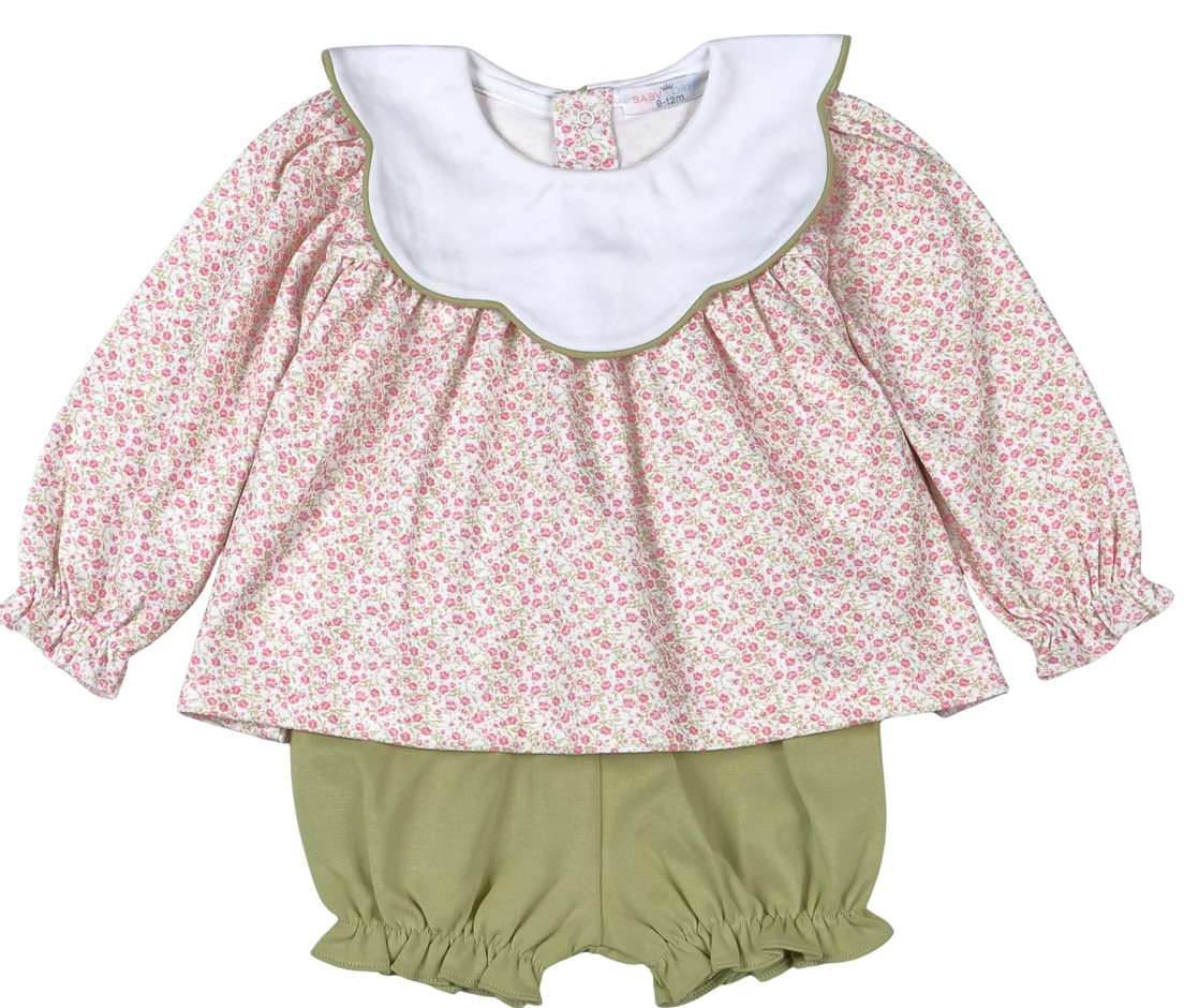 Baby Loren: Melody Pima Scallop Collar Bloomer Set