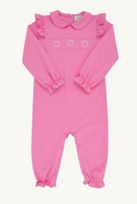 TBBC: Biltmore Romper- Winter Park Pink with Heart Embroidery