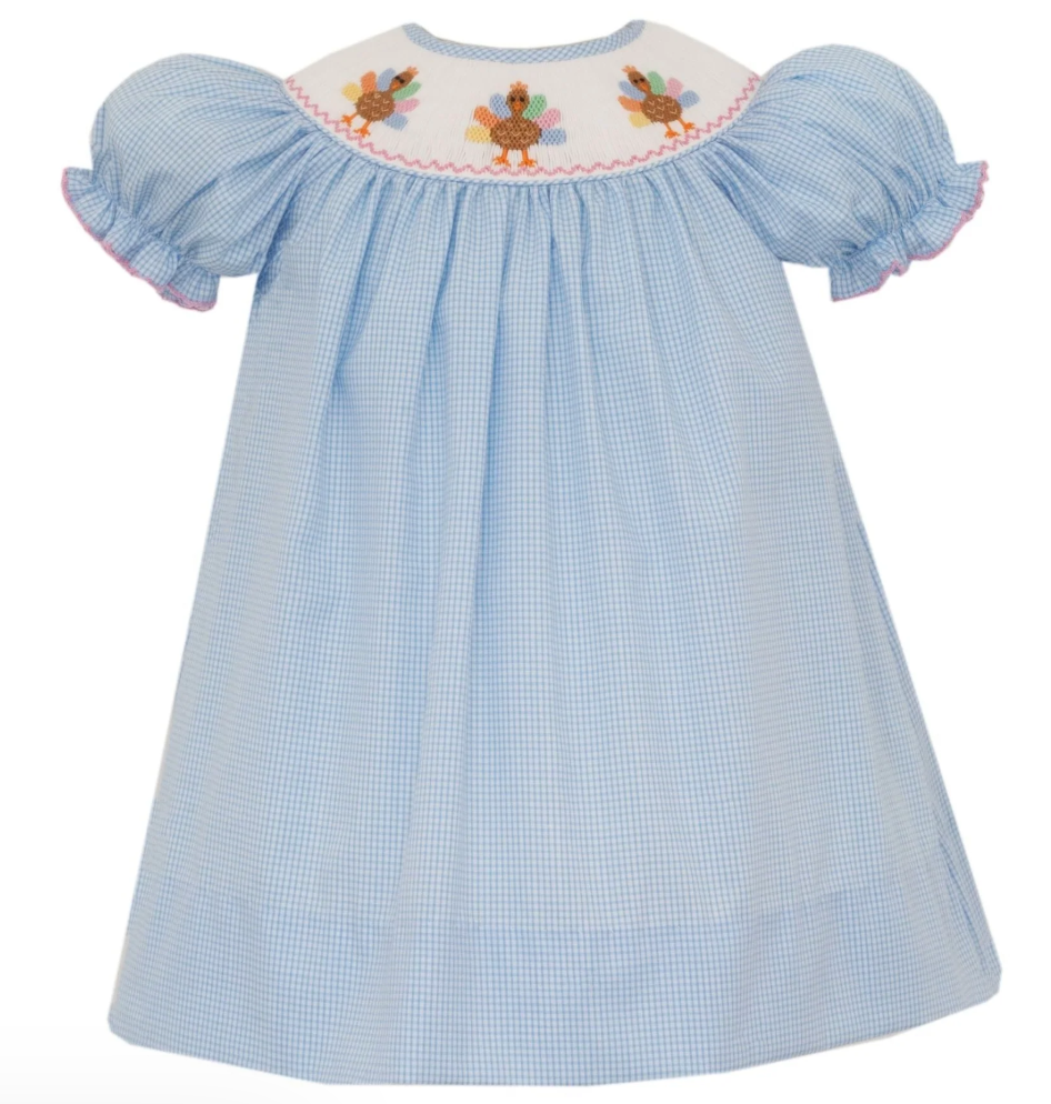 Petit Bebe: Turkey Blue Check Bishop Dress