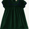 TBBC: Short Sleeve Patsy's Party Dress- Grier Green Velveteen with Nantucket Navy