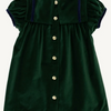 TBBC: Short Sleeve Patsy's Party Dress- Grier Green Velveteen with Nantucket Navy
