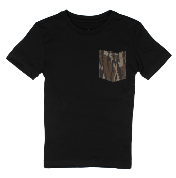 Properly Tied: Boys Ravine Pocket Tee SS Mossy Oak Black