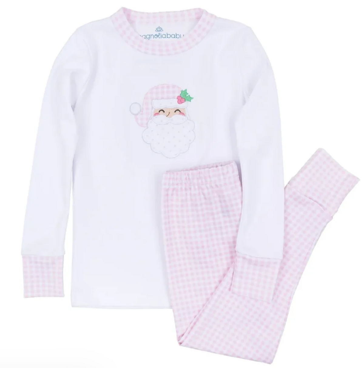 Magnolia Baby: Sweet St Nick Applique Long Pajamas- Pink