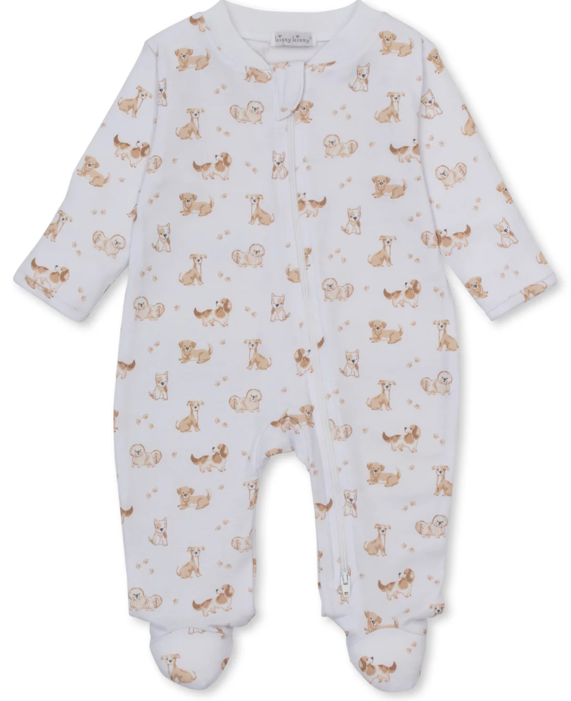 Kissy Kissy: Puppy Paws Brown Zip Footie