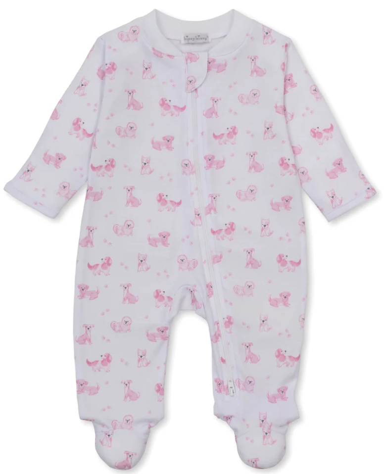 Kissy Kissy: Puppy Paws Pink Zip Footie