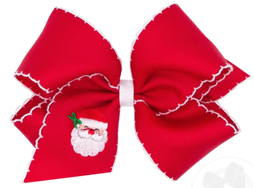 wee ones: Medium Moonstitch Santa Embroidered Red Hair Bow