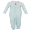 Petit Bebe: Gingerbread Girl's- Aqua knit stripe girl's long romper w/ pink collar L/S