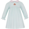 Petit Bebe: Gingerbread Girl's- Aqua knit strip dress w/ pink collar L/S