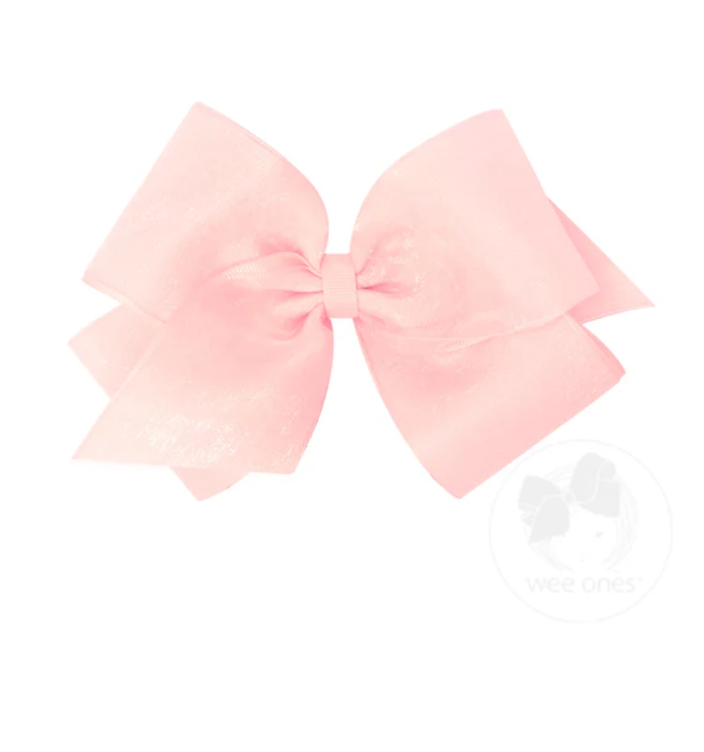 wee ones: Organza and Grosgrain Overlay Hair Bow - Light Pink