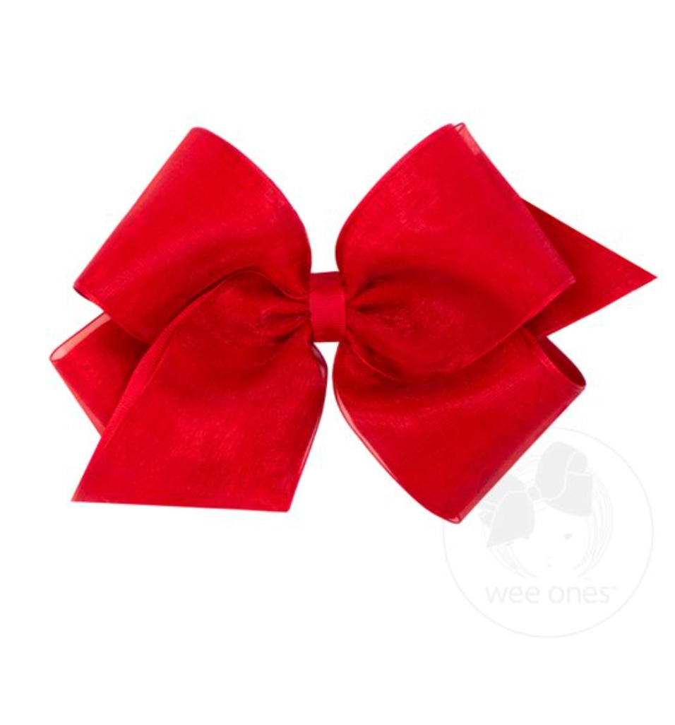 wee ones: Organza and Grosgrain Overlay Hair Bow - Red