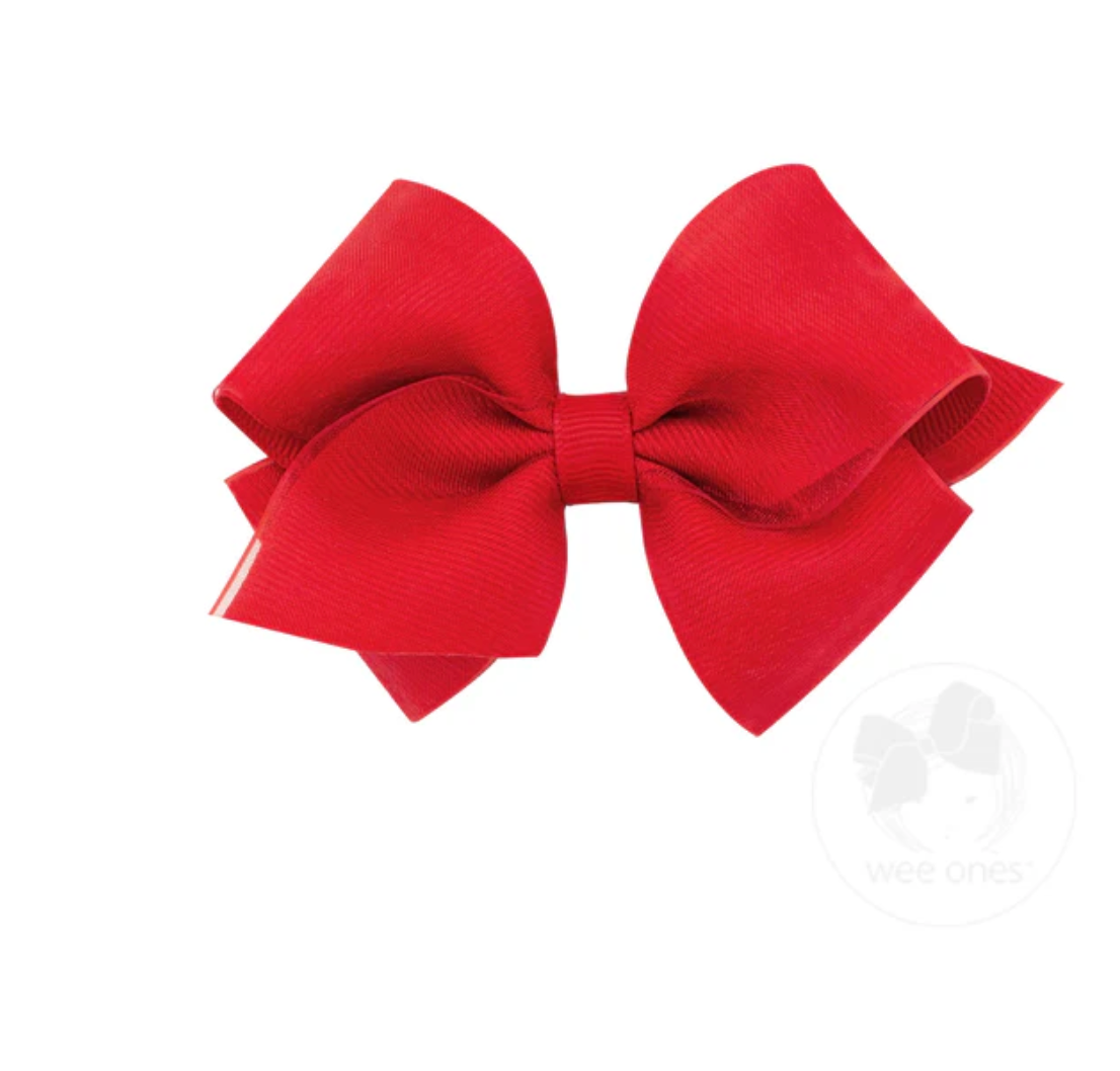 wee ones: Organza and Grosgrain Overlay Hair Bow - Red