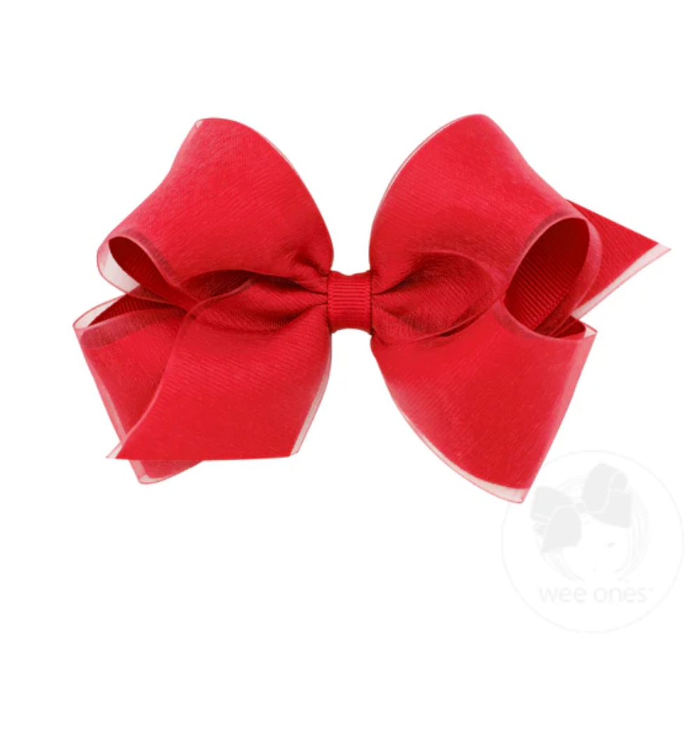 wee ones: Organza and Grosgrain Overlay Hair Bow - Red