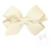 wee ones: Grosgrain Hair Bow with Scalloped Edge Faux Velvet Overlay - Antique White