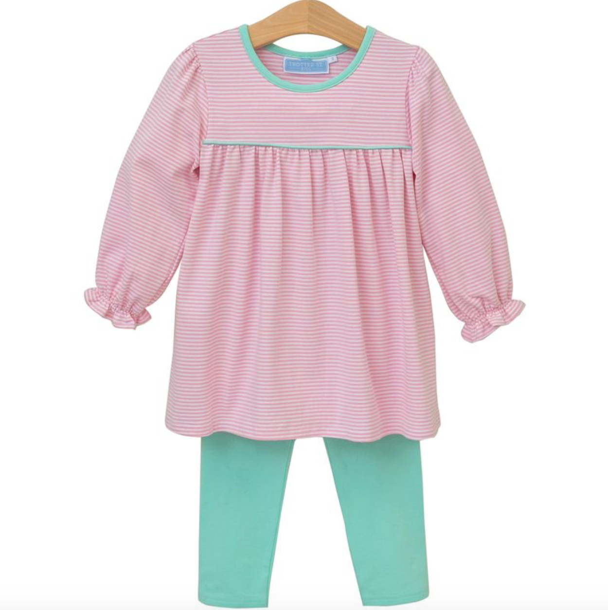 Trotter Street: Ellie Pants Set- Light Pink Stripe-Mint