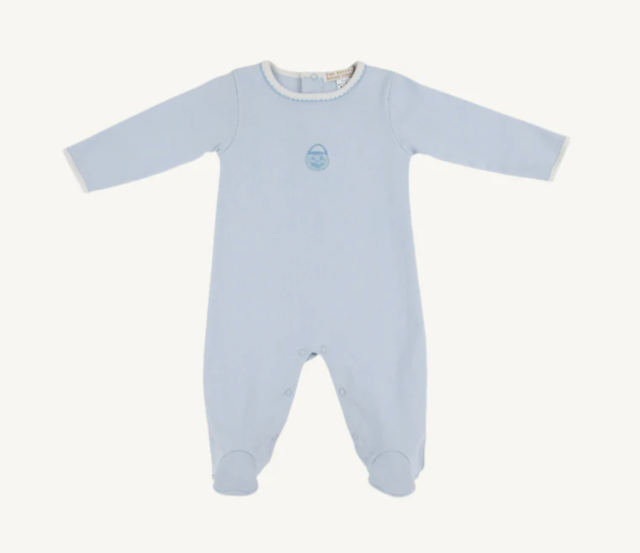 TBBC: Rock Me Romper - Buckhead Blue with Palmetto Pearl & Pumpkin Embroidery