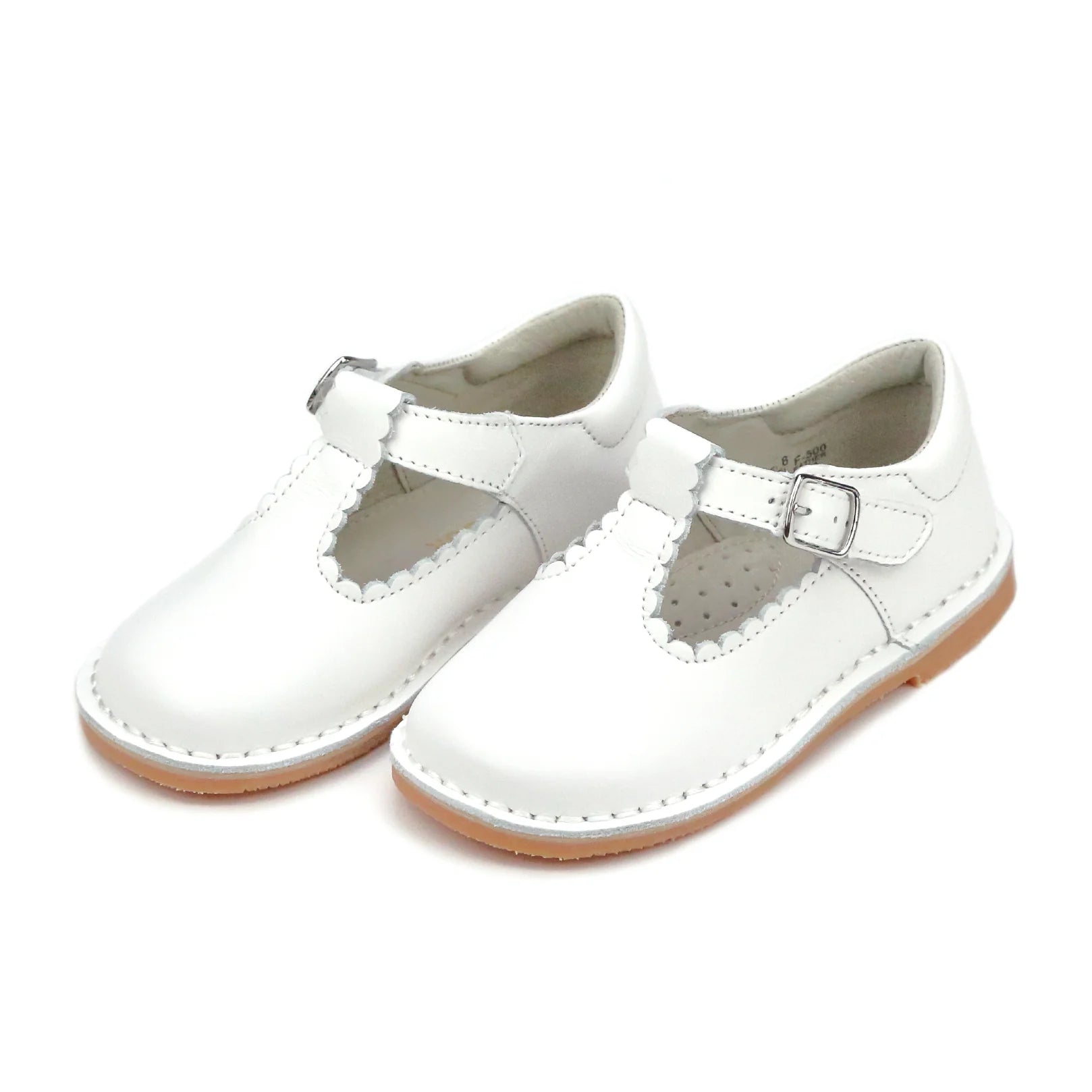 L'AMOUR Selina Scalloped T-Strap Mary Jane - White
