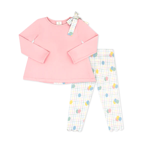 Lullaby Set: Madeline Legging Set Pensacola Pink - Party Time Balloon Plaid