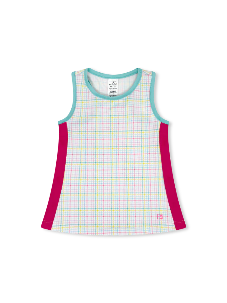 Set Athletics: Nicole Tank - Palm Island Windowpane, Cotton Candy Pink, Power Pink