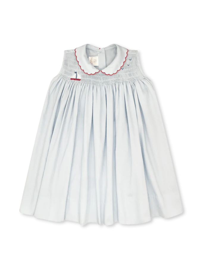 Lullaby Set: Ella Dress Brentwood Blue Pique, Sailboat