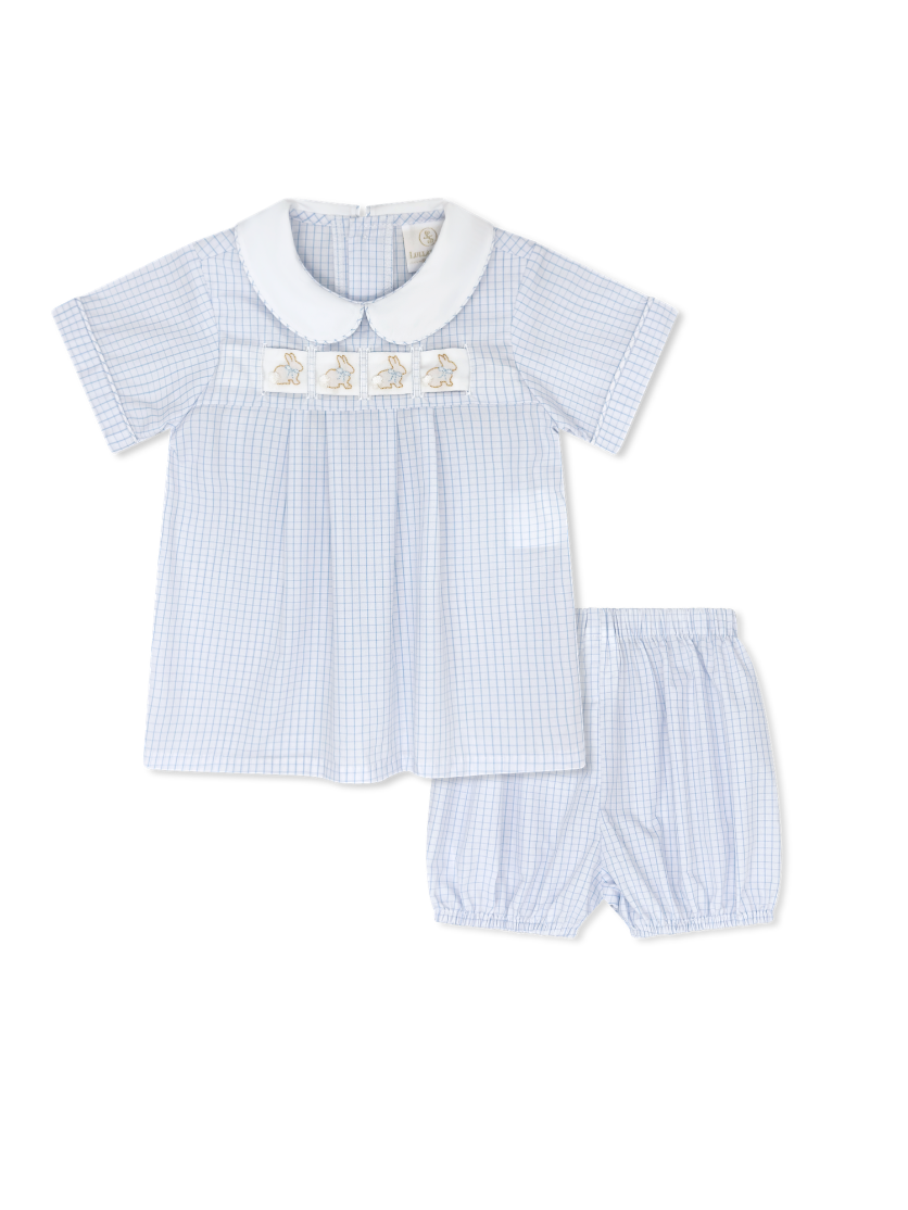 Lullaby Set: Noah Ribbon Bloomer Set Classic Blue Windowpane