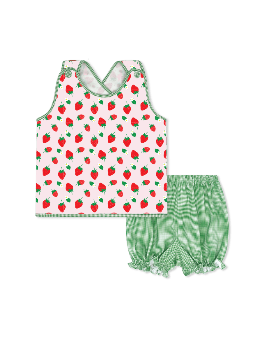 Lullaby Set:  Bitsy Bloomer Set Berry Sweet, Green Minigingham