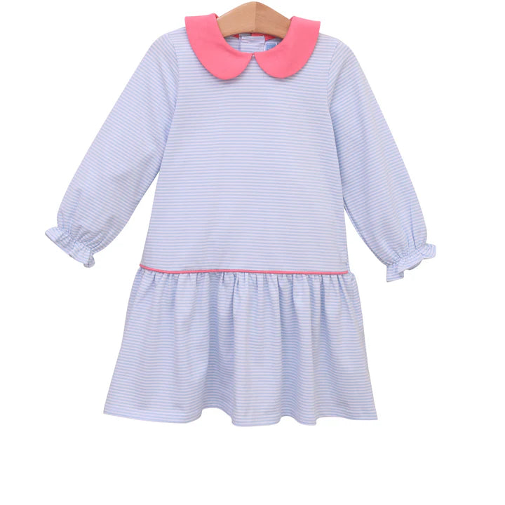 Trotter Street: Katherine Dress - Light Blue Stripe/Pink