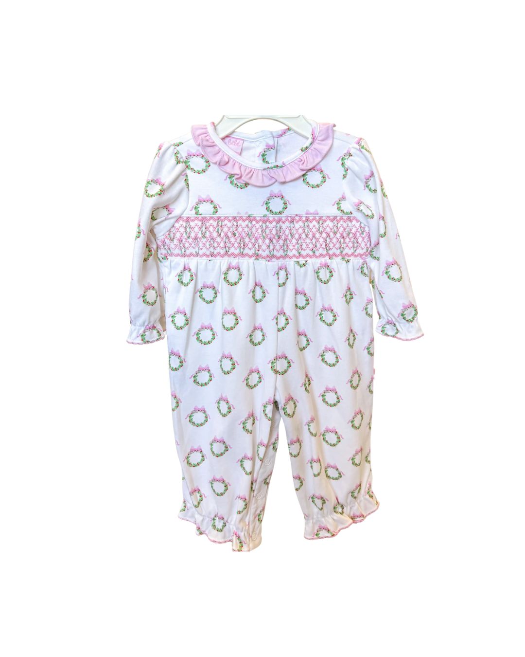 Petit Bebe: HOLIDAY PINK WREATH GIRLS ROMPER