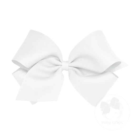 wee ones: Classic Grosgrain Girls Hair Bow (Plain Wrap) - White