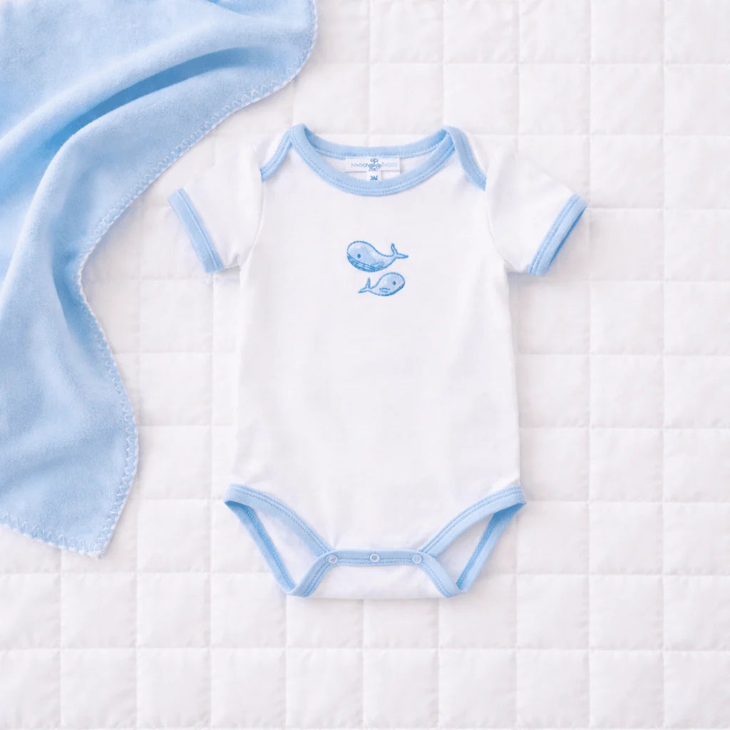 Magnolia Baby: Azure Whales Bodysuit - Light Blue